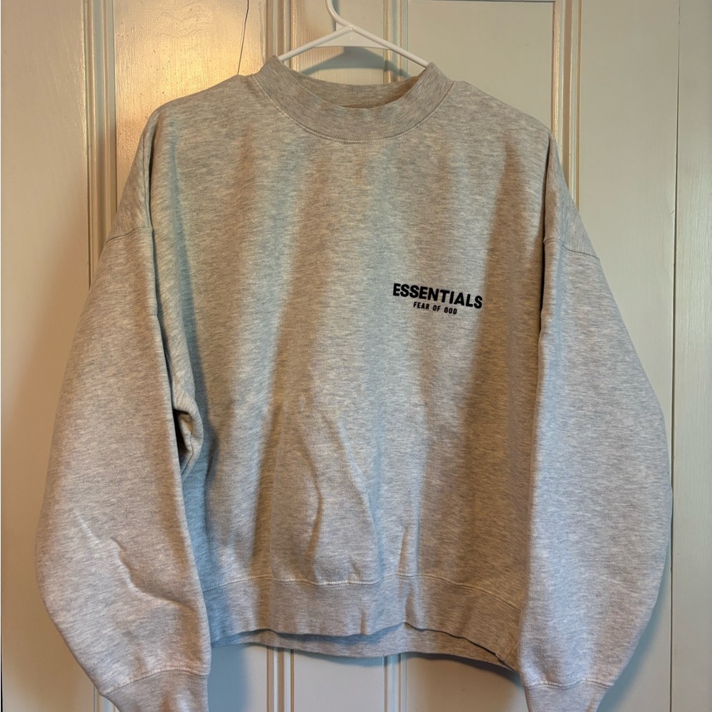 Essentials Men's Light Gray Crewneck Sweatshirt with Black Logo